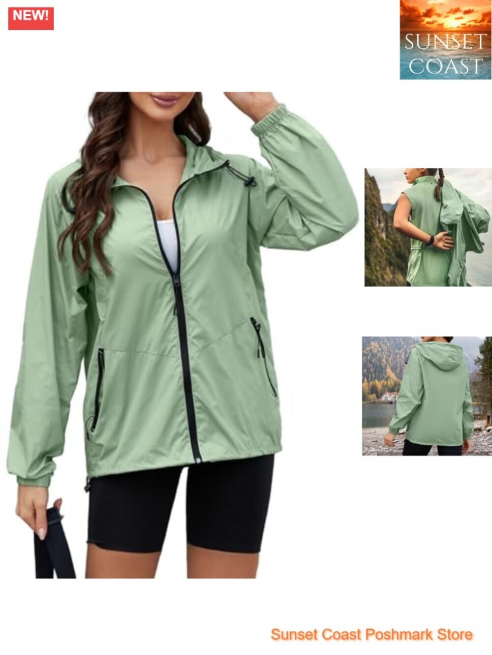 Waterproof Rain Jacket Women Packable Lightweight Windbreaker Travel Raincoat